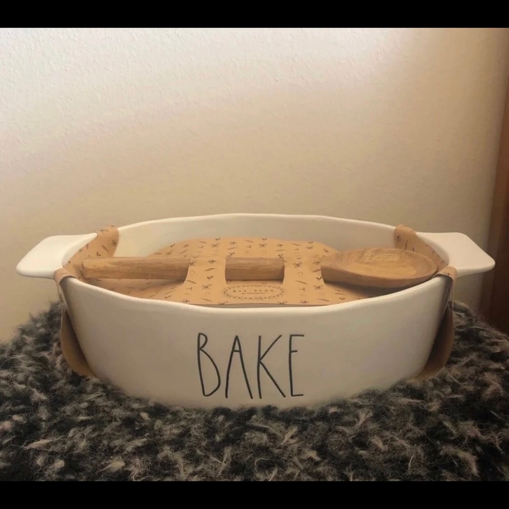Rae Dunn Bake Dish With Wooden Spoon